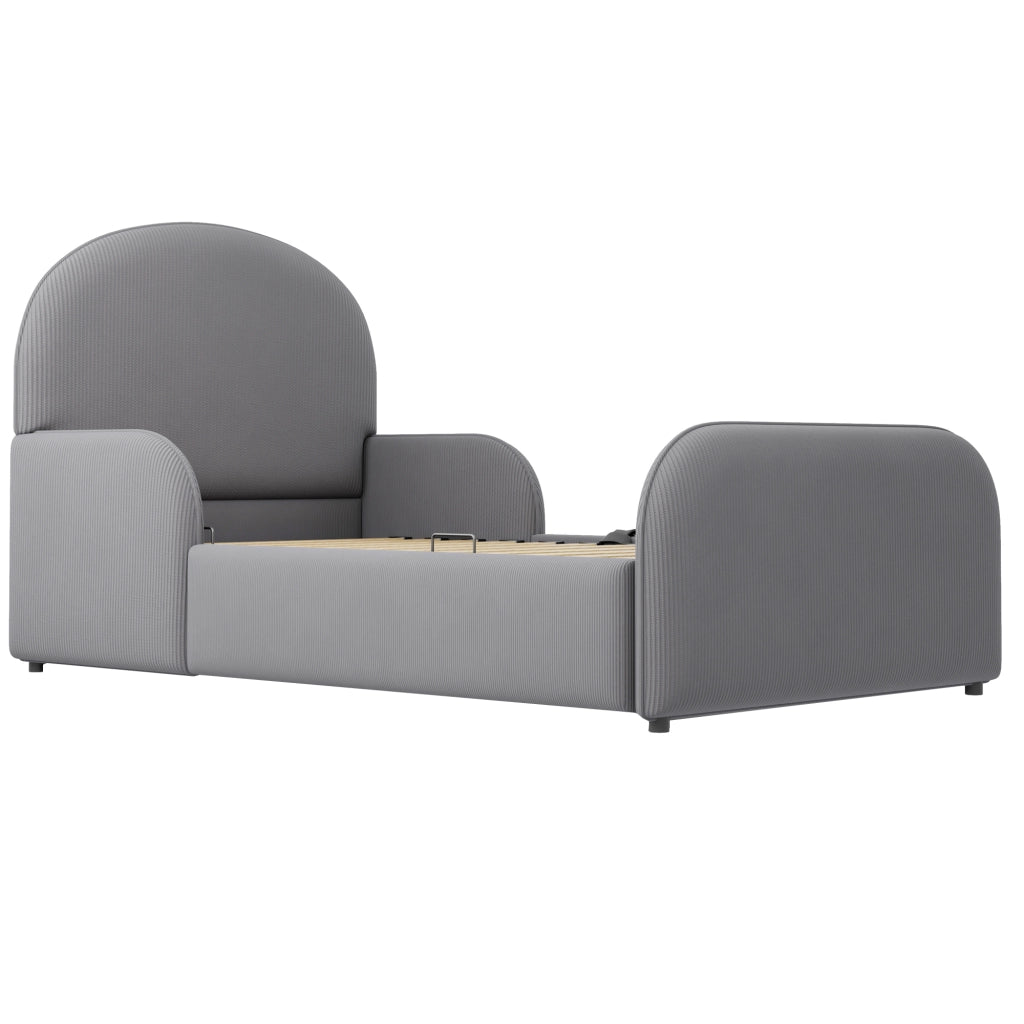 DESMIU Letto per bambini 90 × 200 cm con vano contenitore idraulico e sponde di sicurezza, senza materasso, in velluto, grigio