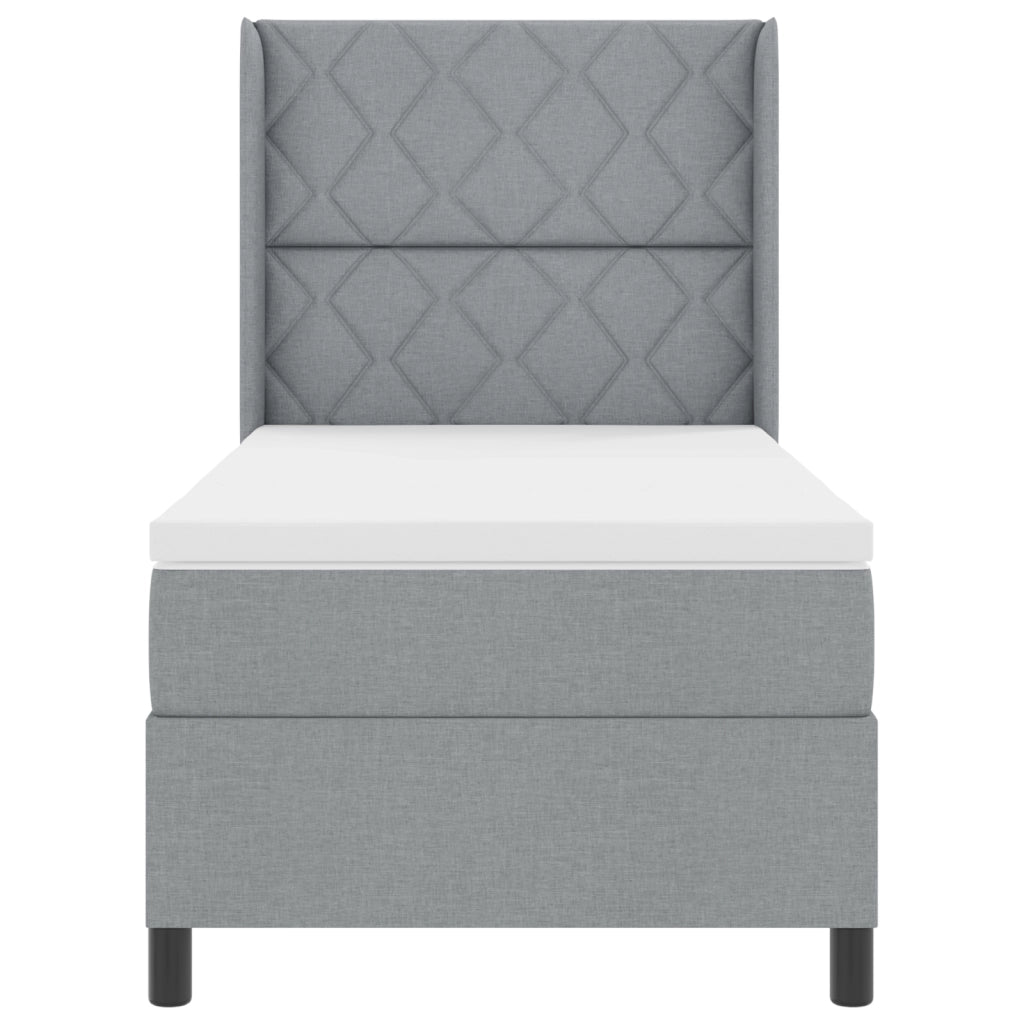 Letto Box Spring con Materasso Grigio Chiaro 100x200 cm Tessuto