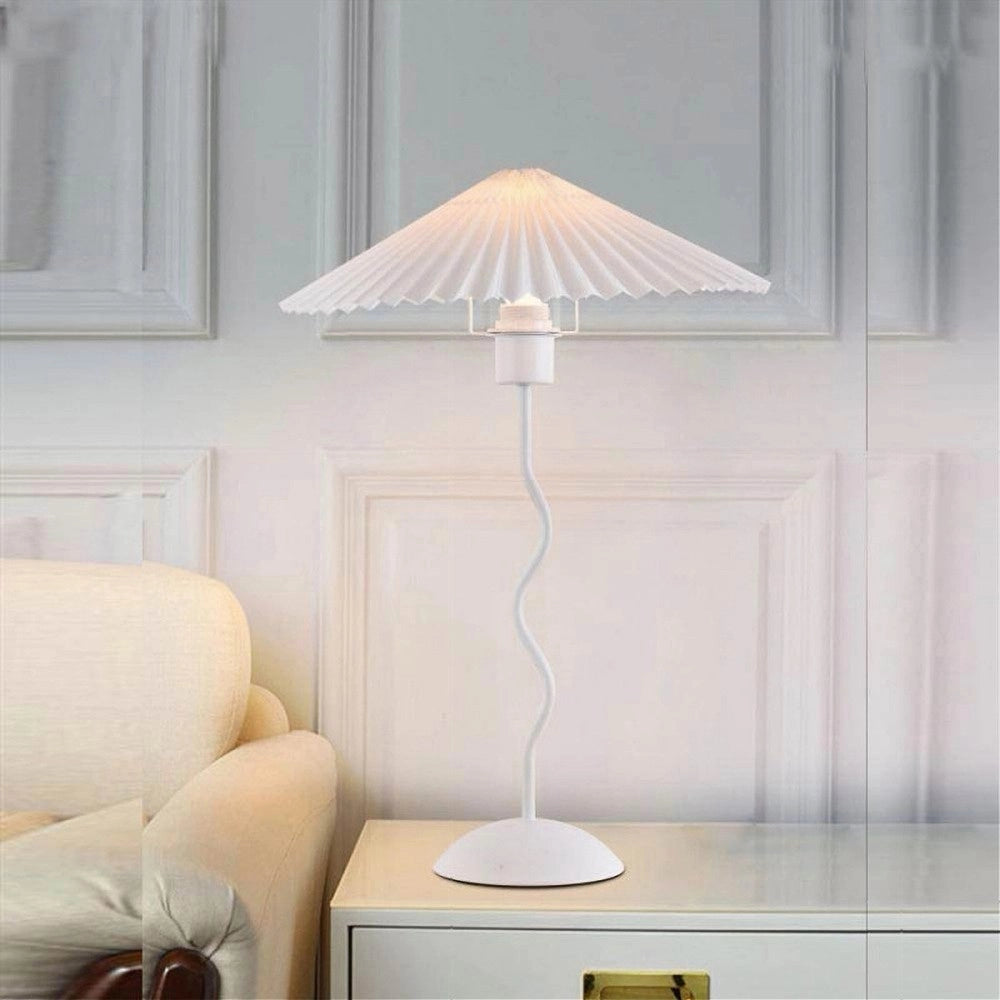 Trade Shop - Lume In Metallo Bianco Moderno Abat Jour E27 Lampada Tavolo Con Interruttore D25 -