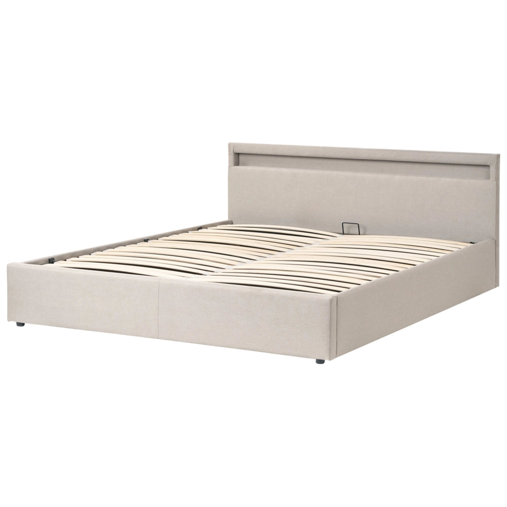 Letto matrimoniale in tessuto beige con LED 180 x 200 cm con contenitore elegante semplice