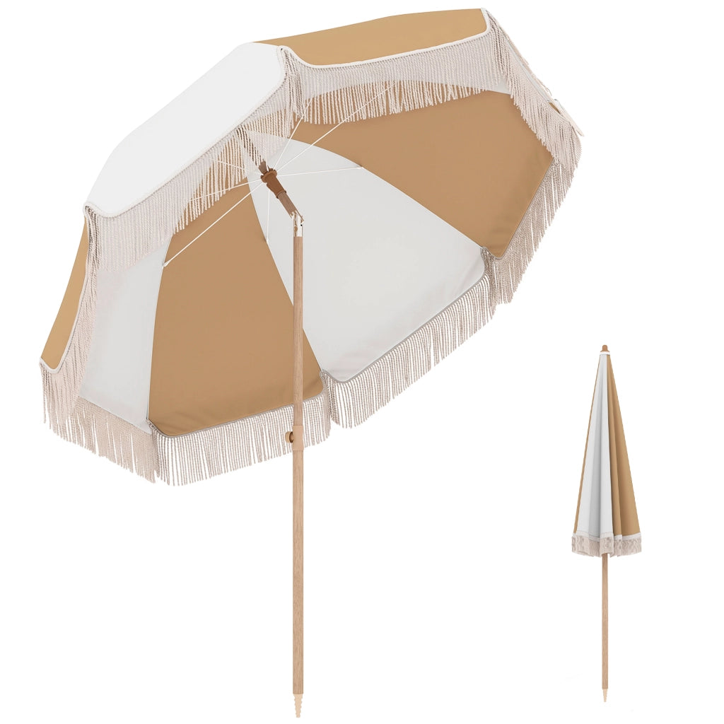Ombrellone da Giardino con Frange ¨C zephmum ¨C 175 cm, Bianco e Beige