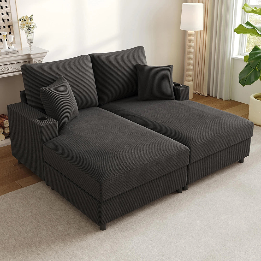 Divano letto XXL - Xylo - Doppio, USB, porta bicchieri, grigio, imbottito