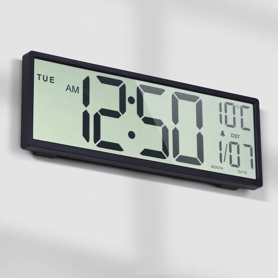 Orologio Digitale da Parete 15" a Batterie - Grande Orologio da Parete a Schermo LCD Senza Fili con Data, Giorno della Settimana, Temperatura, Orario Legale Estivo, Visualizzazione 12/24 Ore, Funzione Allarme & Riposo