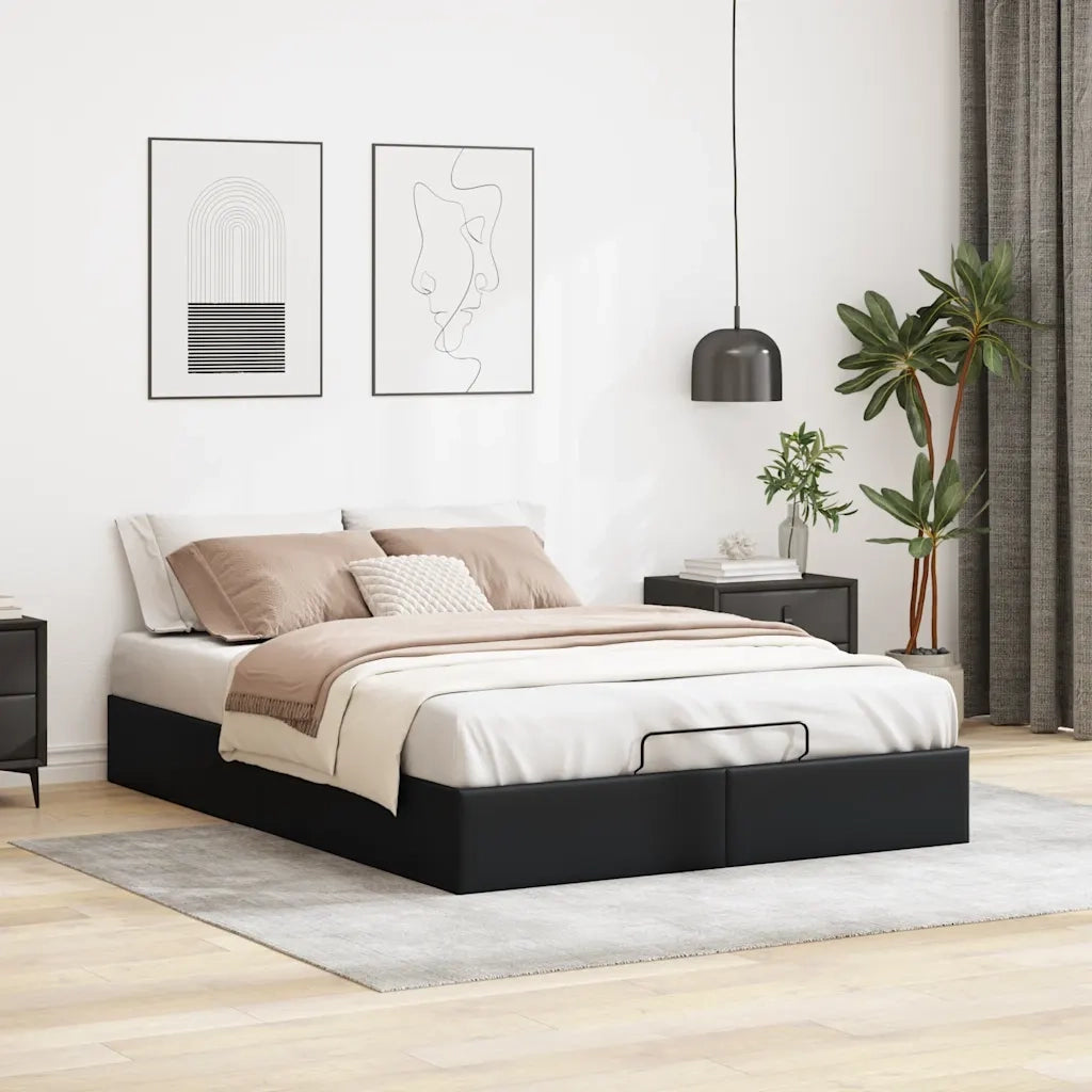 Struttura Letto Pouf senza Materasso Nero 140x200 cm Similpelle