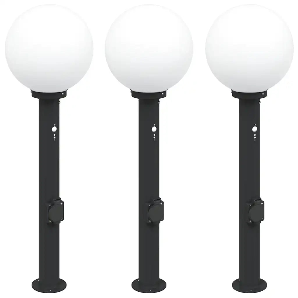 Lampioni a paletto con sensore e presa 3 pz 80 cm neri IP44 4006124