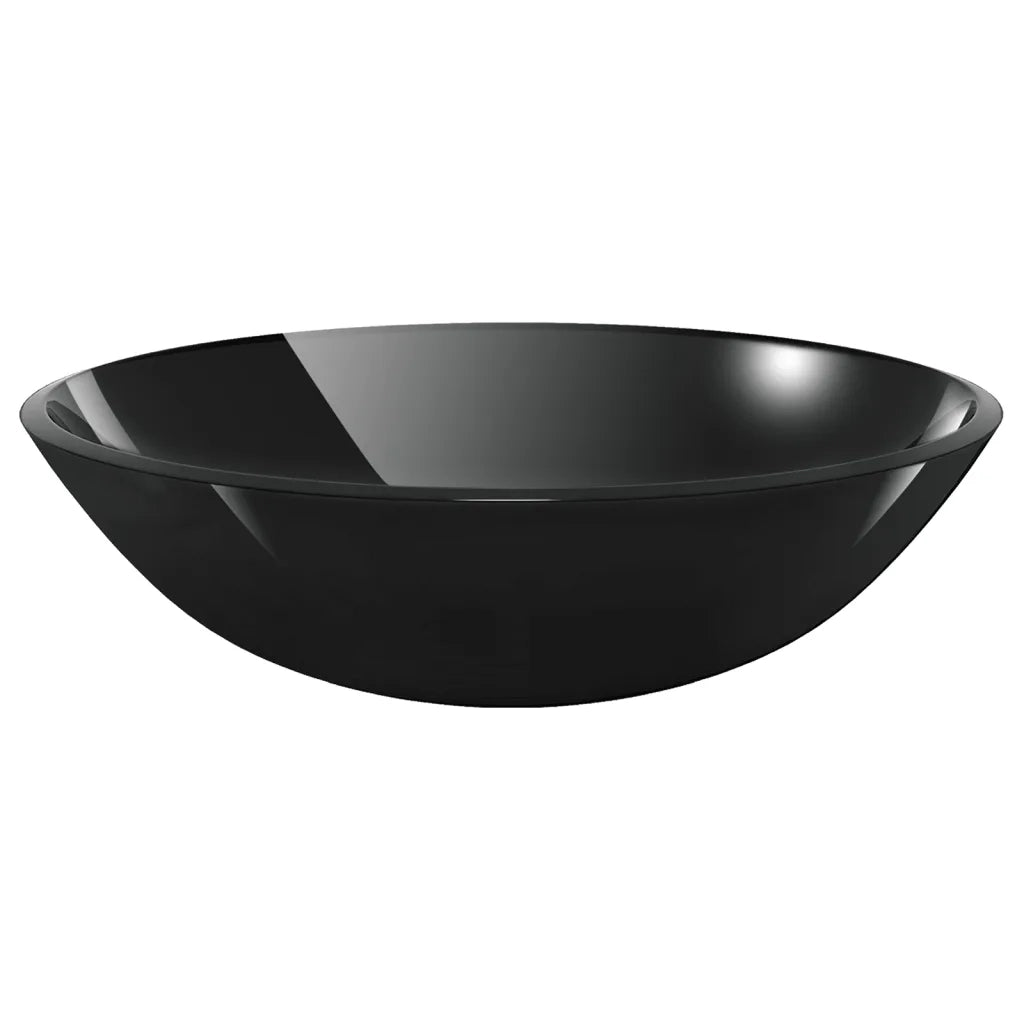 Lavandino Bagno con Rubinetto e Piletta in Vetro Temperato Nero 3098450