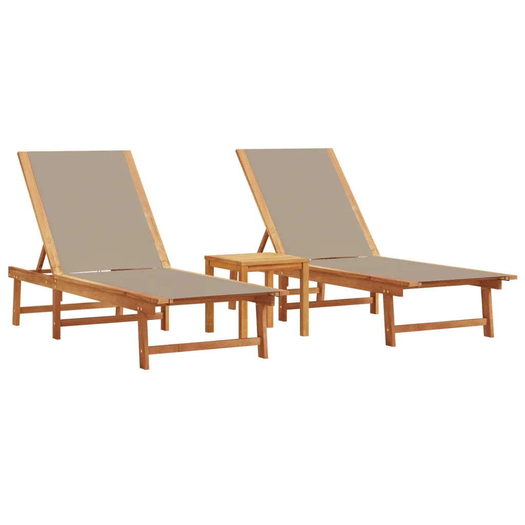 Lettini Prendisole 2 pz e Tavolo Tortora Legno Acacia/Textilene 3279255