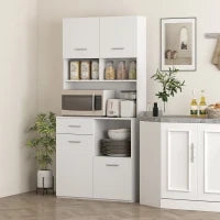 Mobile Dispensa in Legno con Cassetto, 4 Armadietti e 3 Ripiani Aperti, 80x35x180 cm, Bianco