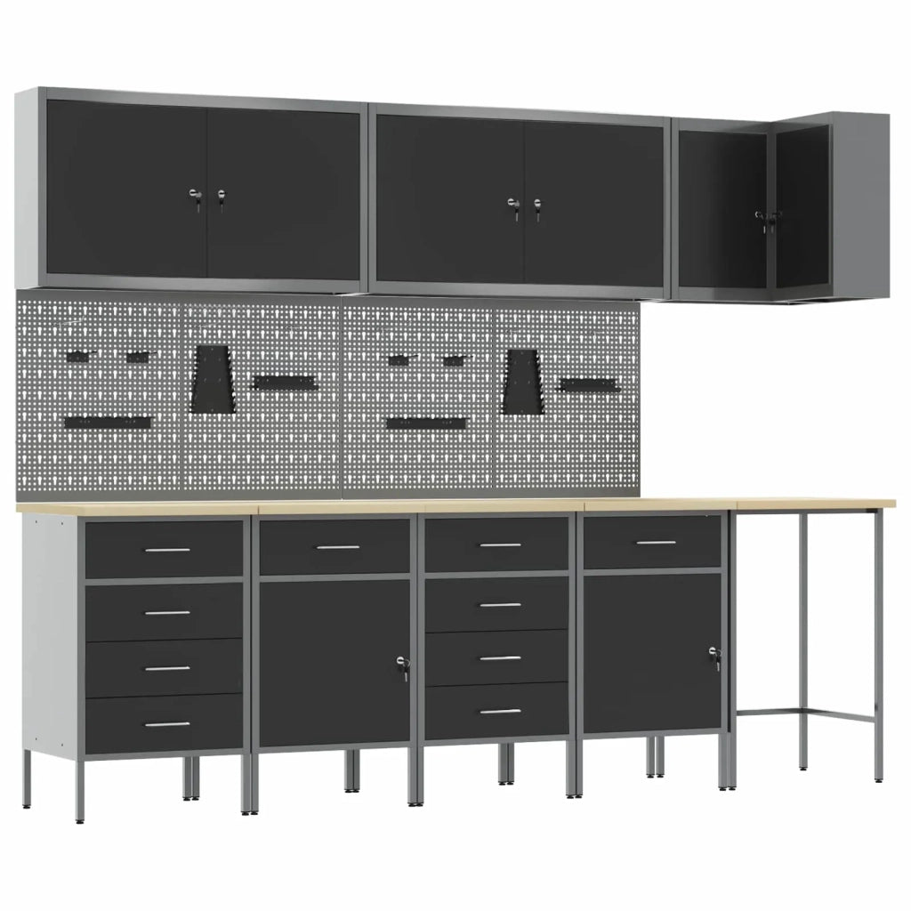 Set di mobili da lavoro con cassetto 12 pcs Nero e Grigio 3321510