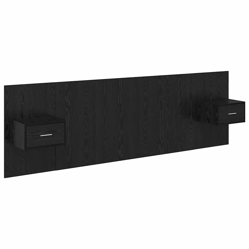 Testata con Comodino 3 pcs Rovere Nero Legno multistrato