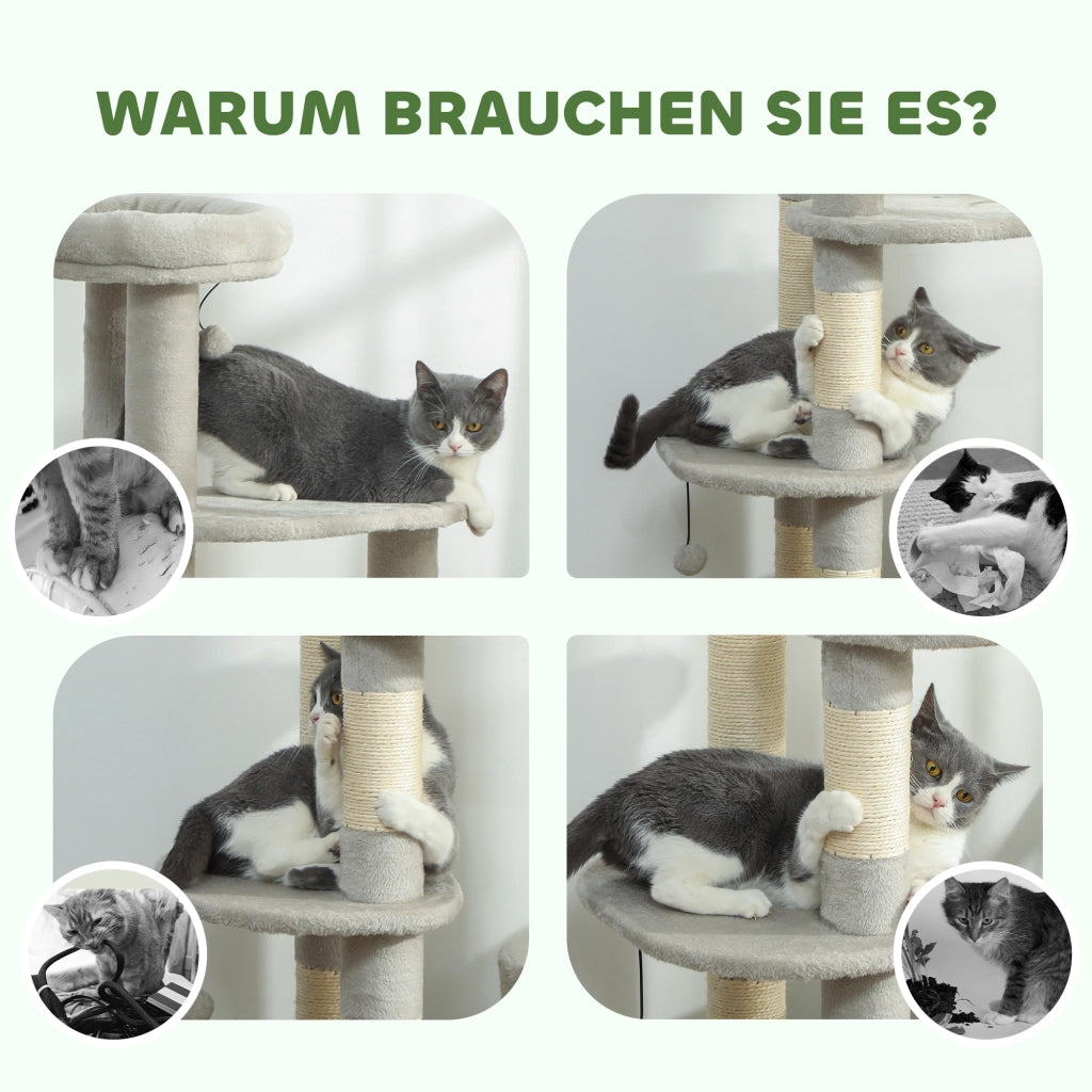 Tiragraffi per Gatti con Piattaforma e Casetta ¨C ZephMum ¨C Grigio Chiaro 114 cm
