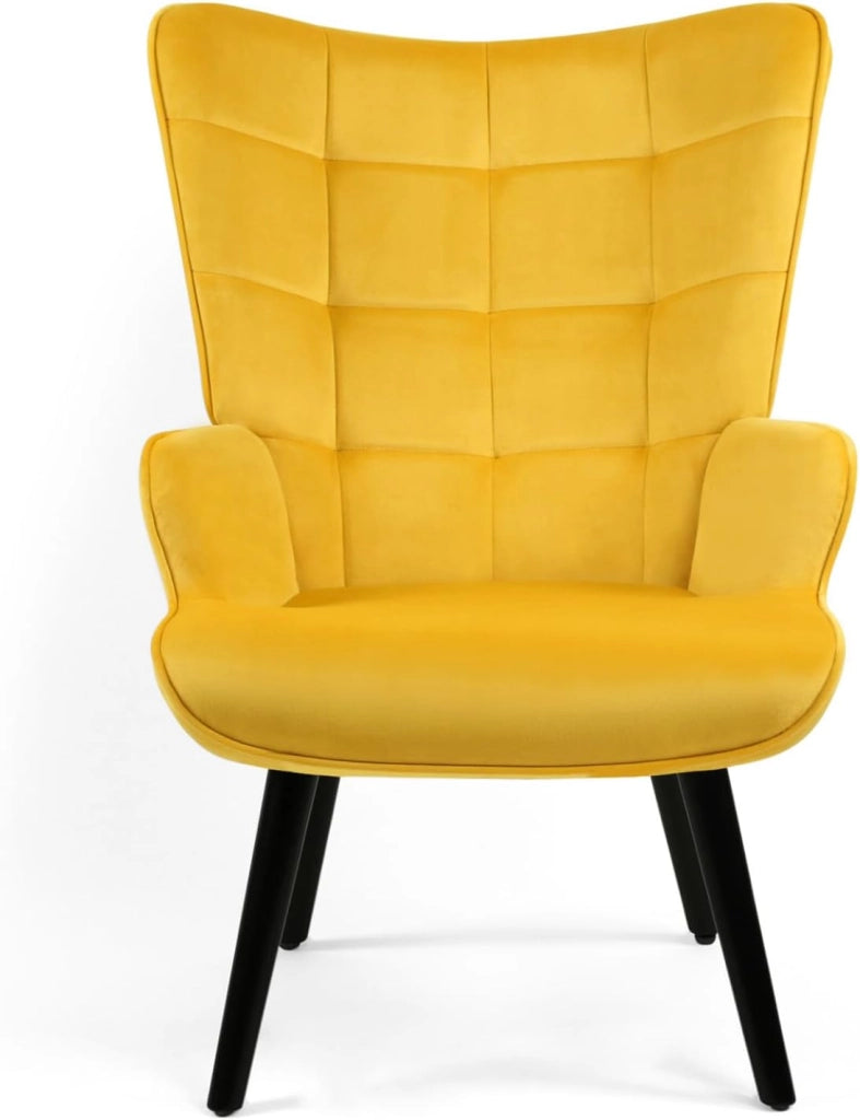 ANIA Poltrona scandinava con poggiapiedi in velluto giallo