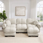 Divano a U 260x149x90 cm in ciniglia color kaki chiaro con pouf mobile