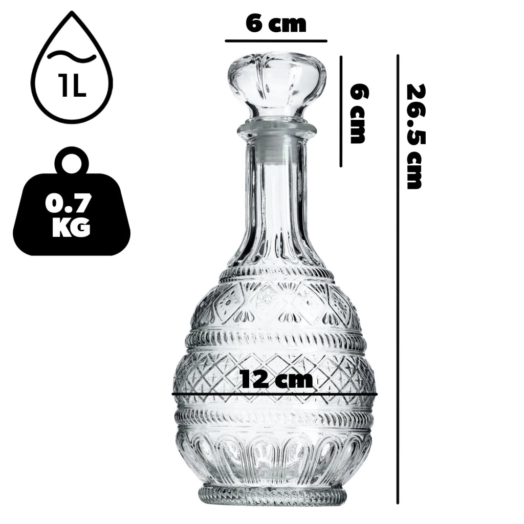 Caraffa per whisky KADAX, bottiglia in vetro cristallo da 1 litro con tappo di sughero, confezione da 6 pezzi.