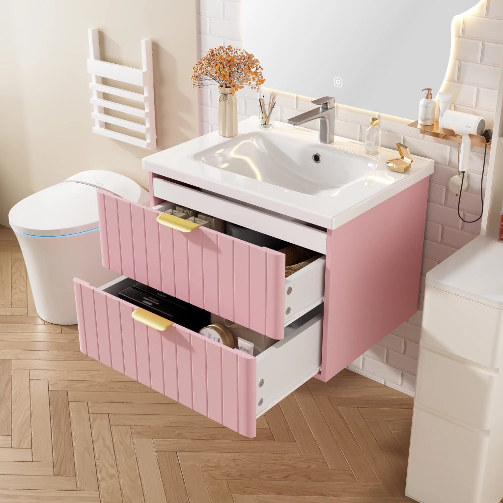 Mobile sottolavabo con 2 vani e lavabo in ceramica per bagno in MDF 60.5x47.5x47 cm rosa