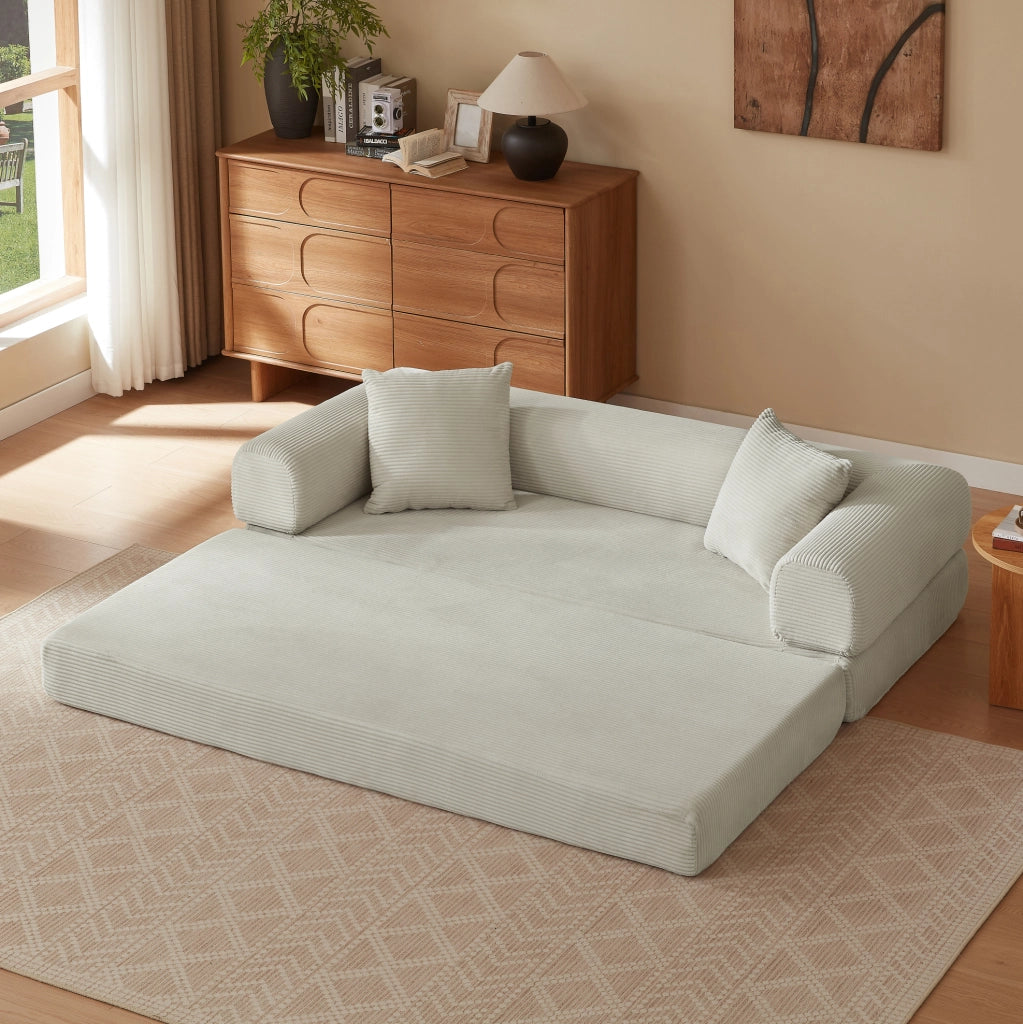 Sofa convertibile modulare in velluto beige