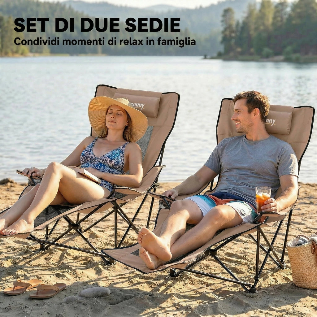 Set 2 Sedie Pieghevoli ¨C zephmum ¨C Tessuto Oxford e Metallo, Marrone e Nero