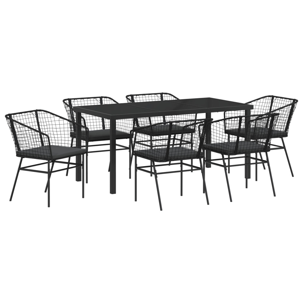 Set da pranzo da giardino 7 pezzi con cuscini in rattan nero