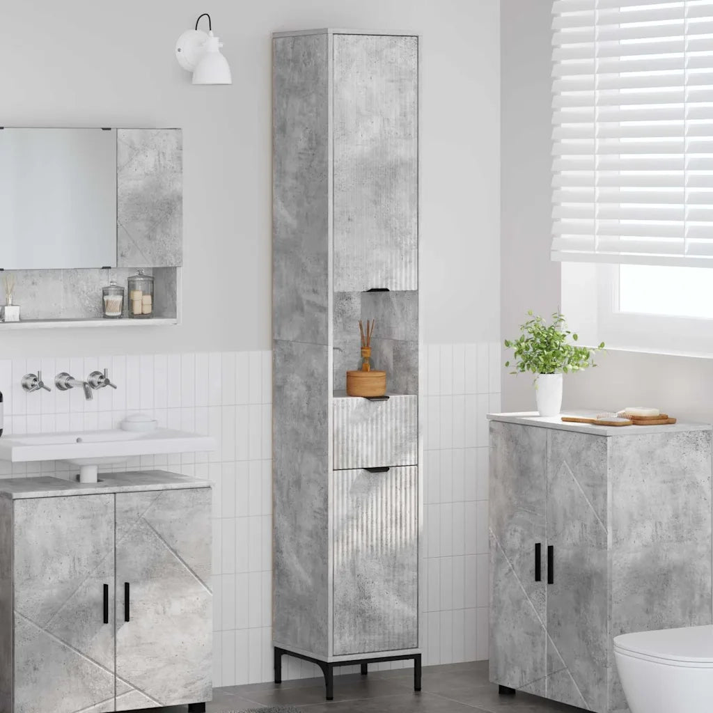 Mobile da Bagno con cassetto Grigio cemento 31,5 x 33 x 190 cm