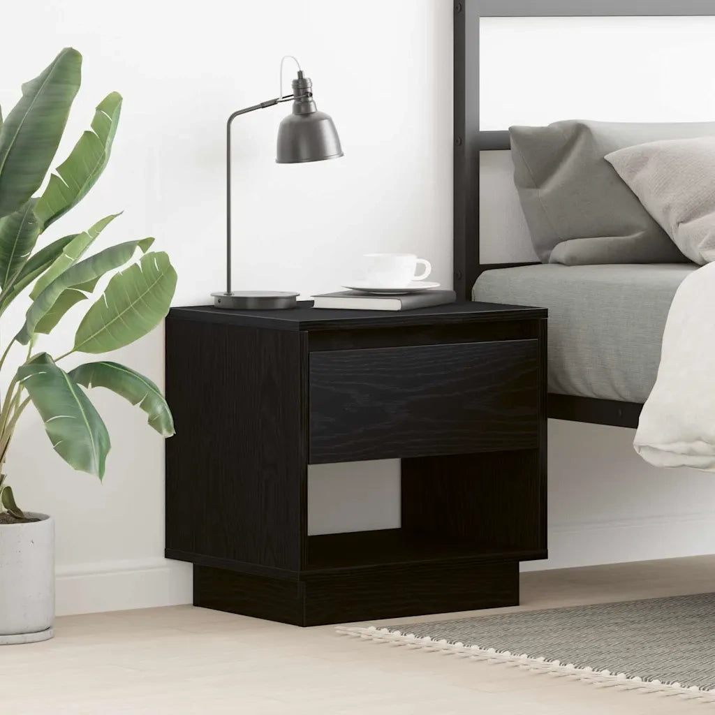 Comodino | Armadio da Notte | Mobiletto da notte Rovere Nero 45 x 34 x 44 cm Legno multistrato