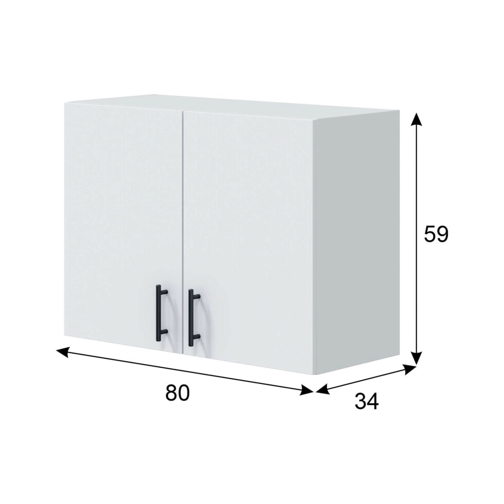 Mobile pensile 2 ante Thyra, Armadietto sospeso, Mobiletto a muro, Armadio ausiliario multifunzione, 80x34 h59 cm, Bianco