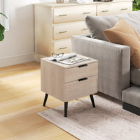 Set 2 Comodini Stile Nordico 40x40x50 cm con Cassetti in Legno Rovere