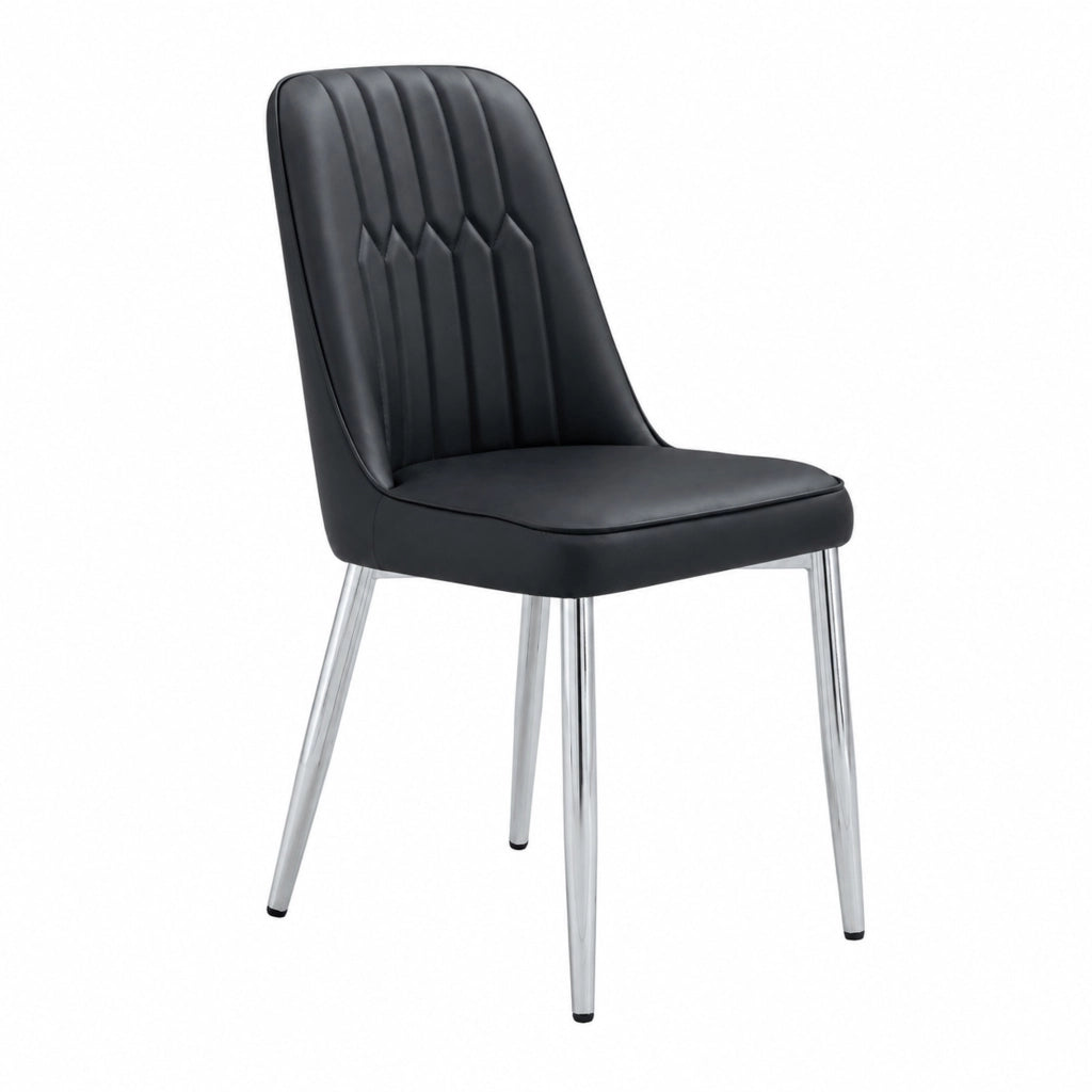 Sedia da pranzo nera in PU con gambe in metallo argentato