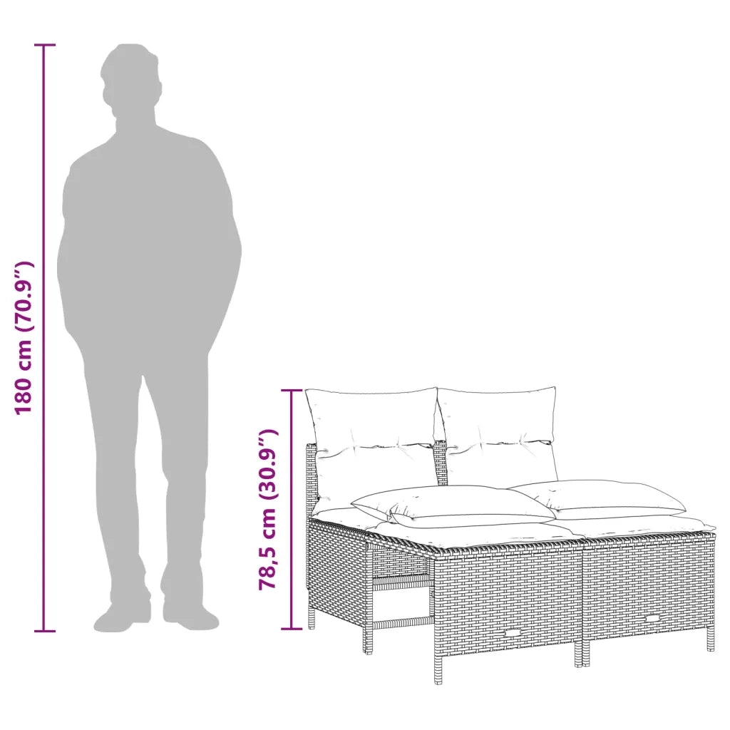 Set Divano da Giardino 4 pz | Set Salotto da Giardino con Cuscini Beige in Polyrattan
