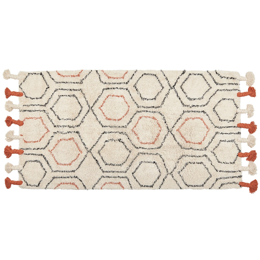 Tappeto in cotone beige e arancione 80 x 150 cm con frange e motivo geometrico camera da letto soggiorno stile boho