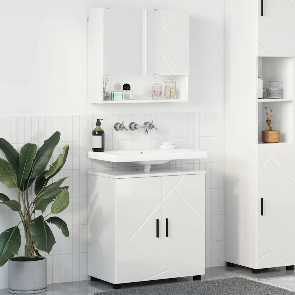 Set di mobili per il bagno con porta 2 pcs Bianco Lucido