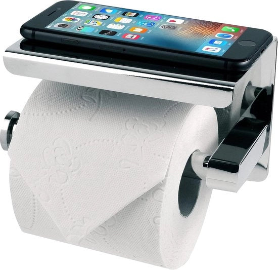 Rolhouder per wc senza perforazione con piastra - acciaio inox - adesivo - set da bagno - cromato