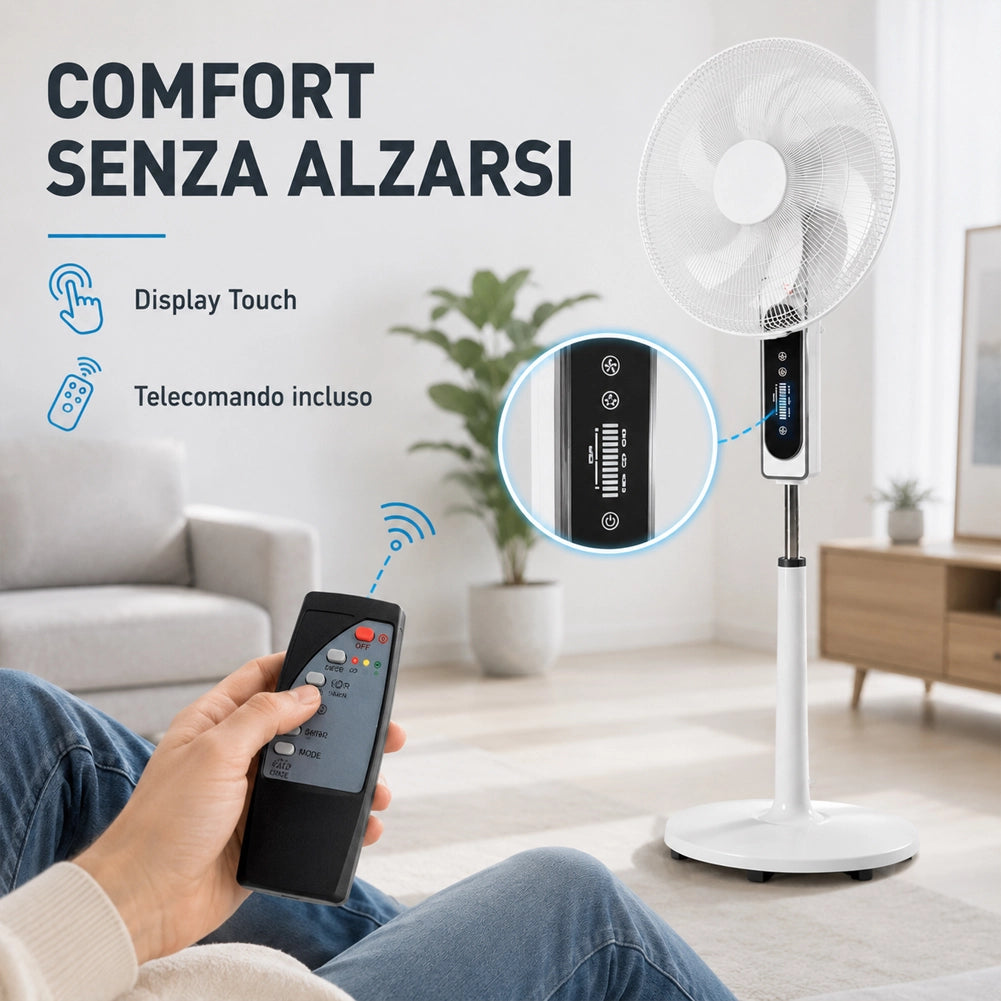 Ventilatore a Piantana con Telecomando e 5 Pale Altezza 131 cm 65W Diametro 45cm