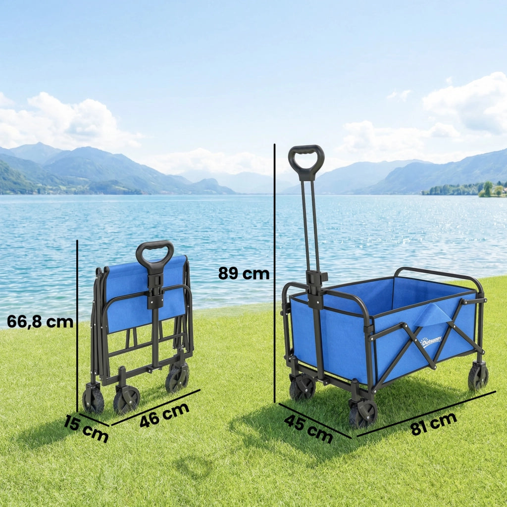Carrello da Giardino Pieghevole con Ruote ¨C zephmum ¨C 81x45x89 cm Blu