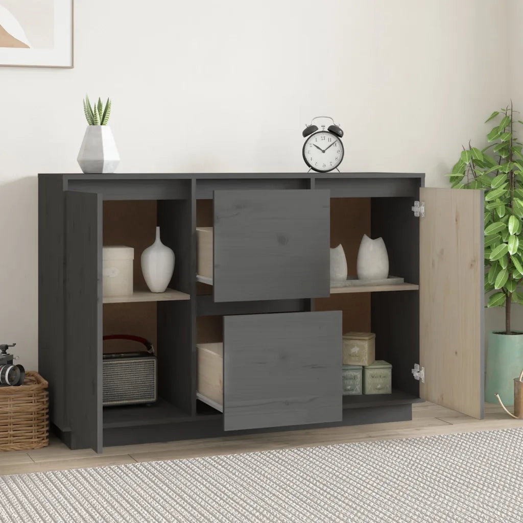 Credenza-Buffet-Armadio da cucina Grigia 111x34x75 cm in Legno Massello di Pino