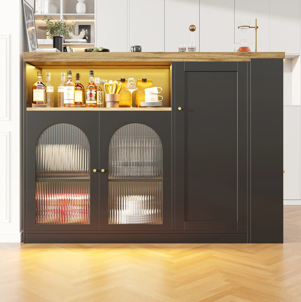 Mobile bar girevole a 360° con LED e vetrina, nero