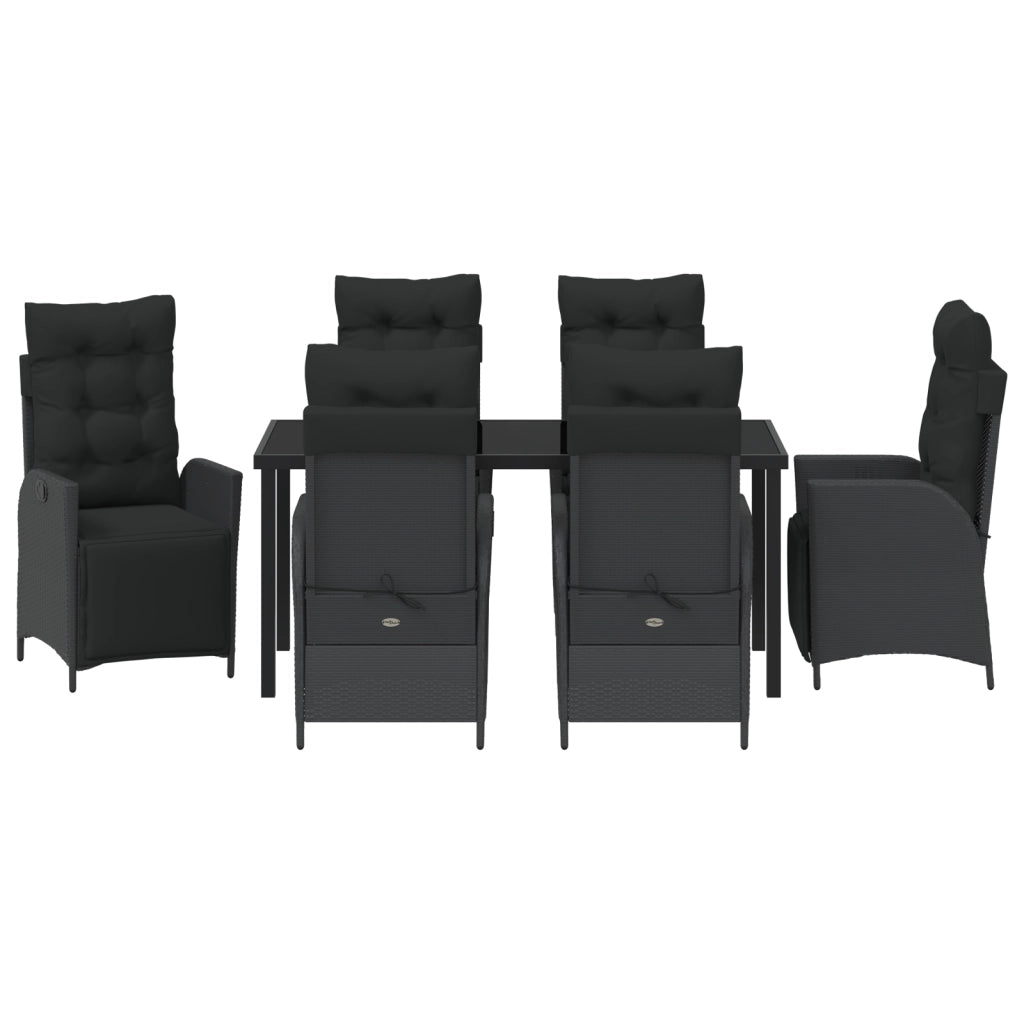 Set da pranzo da giardino 7 pezzi neri in rattan poli