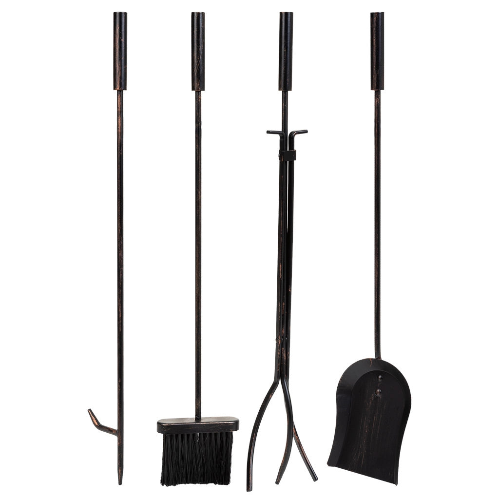 Set attrezzi per camino in metallo nero 5pz 30,5x27x79,5h cm