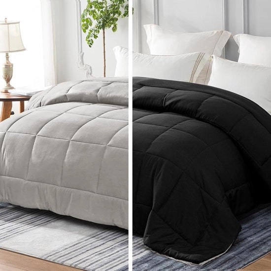 Dekbed 200 x 200 cm - 300 g/m² microvezel - 4 stagioni - Nero/Grigio chiaro - Piumino soffice e respirante per letto matrimoniale