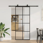 Porta Scorrevole con Ferramenta Nera 90x205 cm in Vetro ESG 3375804