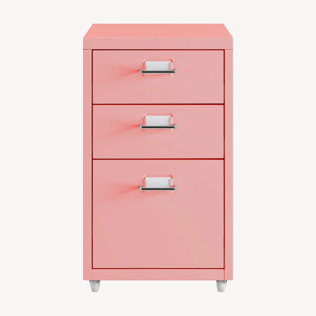 Cassettiera Kökar in Acciaio Mobile Archivio con 3 Cassetti e Rotelle - Rosa [en.casa]