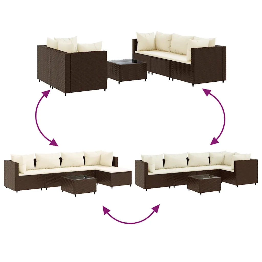 Set Mobili da Giardino 6pz con Cuscini in Polyrattan Marrone
