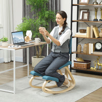 Sedia Ergonomica Inginocchiatoio con Schienale 51x84x93 cm in Legno di Betulla e Cuscini Blu