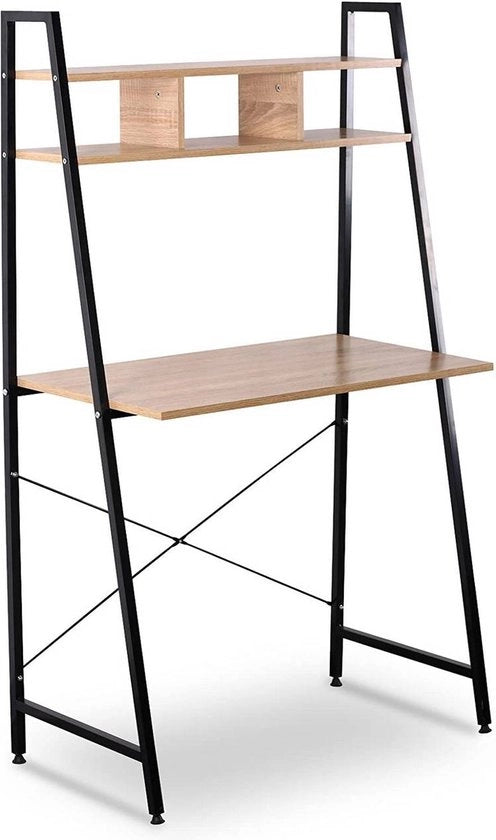Scrivania Compacta con Cassetto - Scrivania Computer - Scrivania Ufficio - Adatta per Lavoro & Gaming - Legno Naturale / Nero 84x46x140