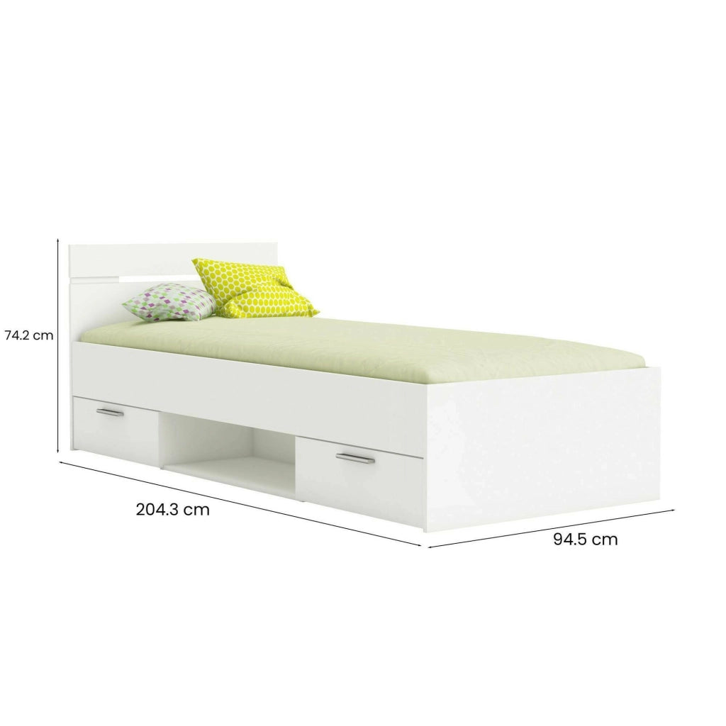 Letto singolo Zone, Sommier per camera da letto, Giroletto per stanza, Struttura porta materasso, 200x90 h74 cm, Bianco opaco