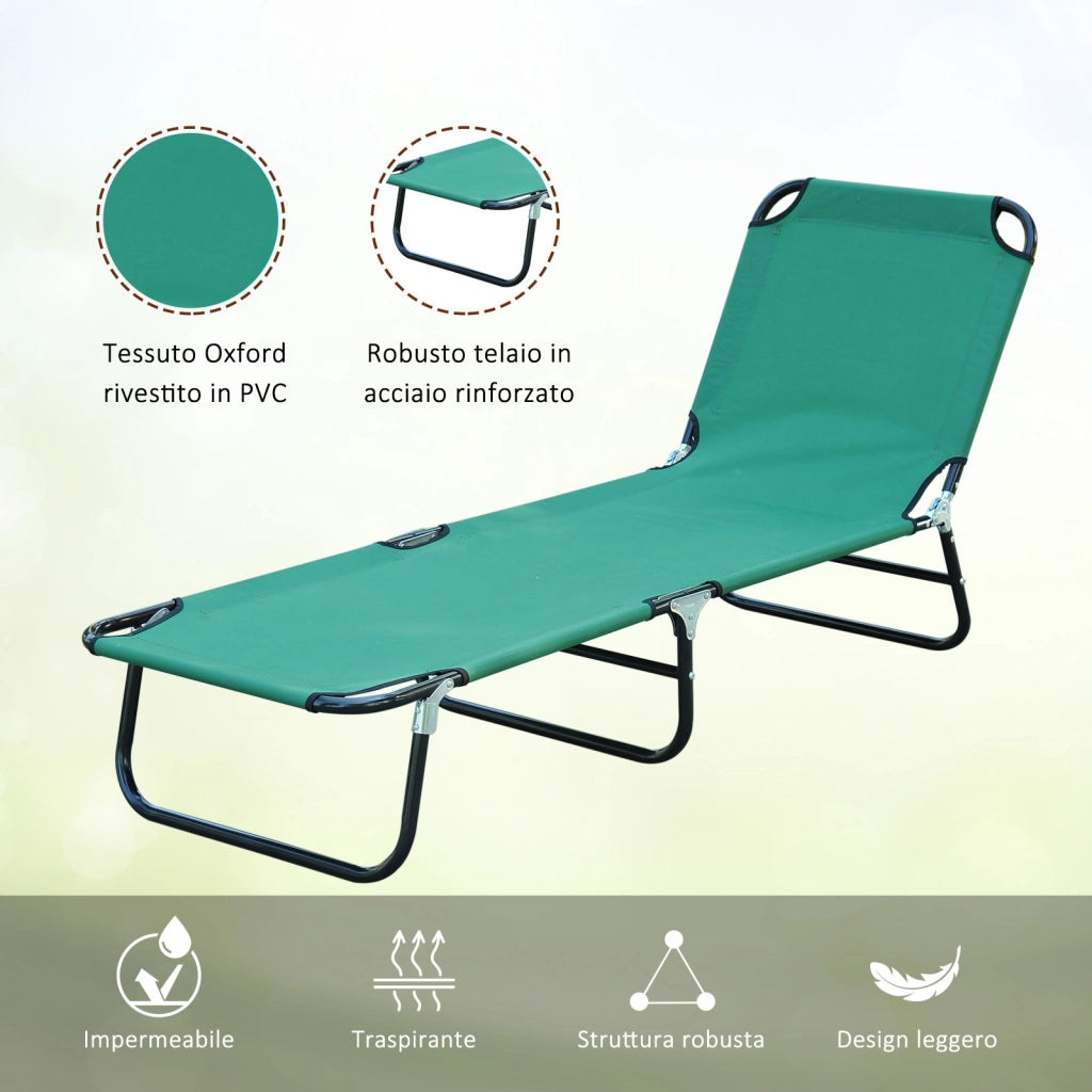 EasyComfort Sdraio da Giardino Pieghevole con Schienale Reclinabile su 4 Posizioni, 188x56x28cm, Verde
