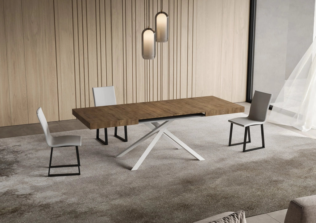 Tavolo Allungabile 130-390x90x74 cm Niket Noce Gambe Bianche