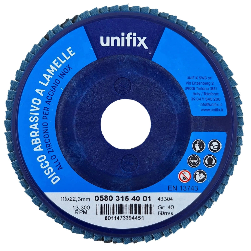 Disco lamellare abrasivo zirconio supporto nylon Ø 115 x 22 mm *** misura Ø 115 x 22 grana 120, confezione 1