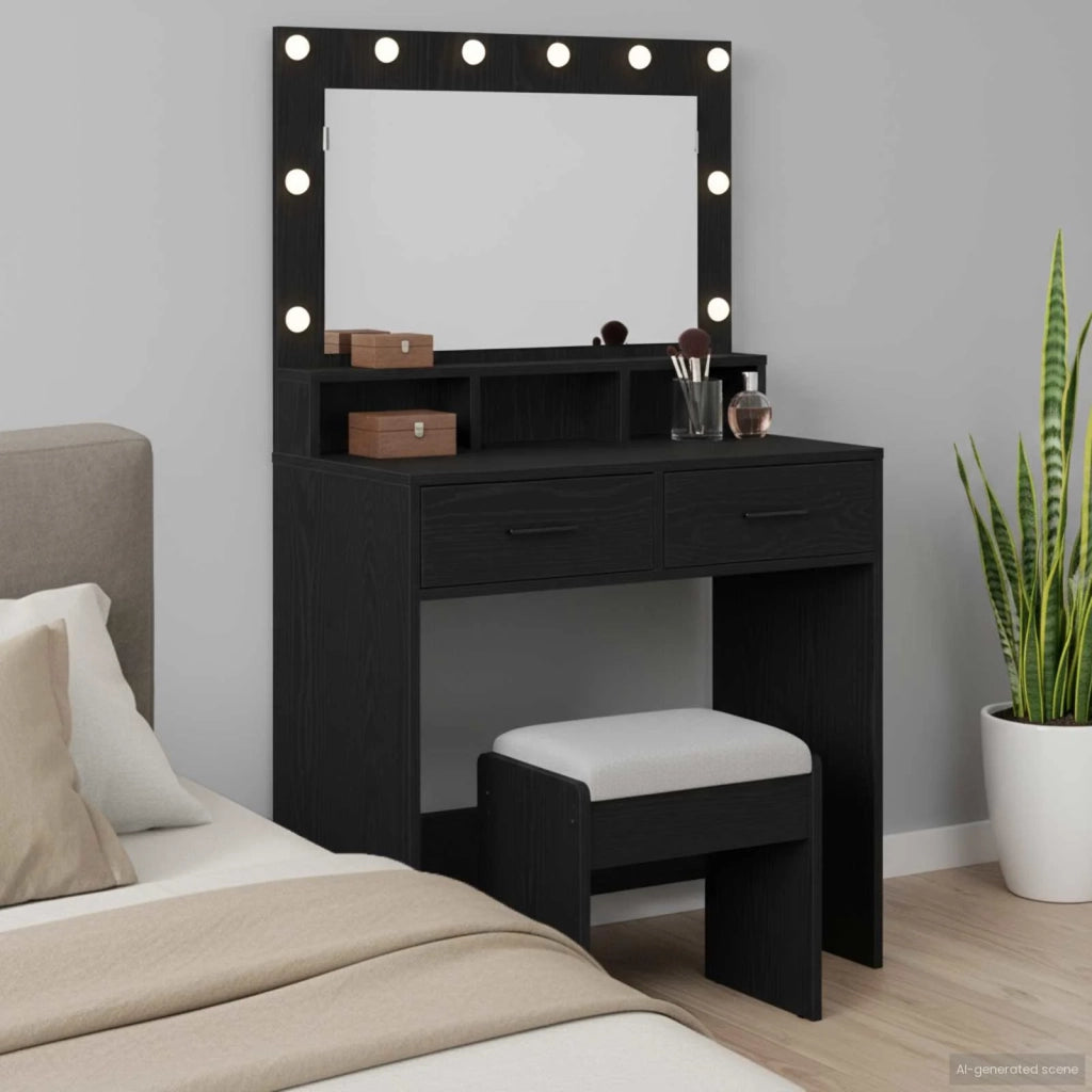 Tavolo da Trucco Rovere Nero 79 x 41 x 135 cm Legno multistrato 865083