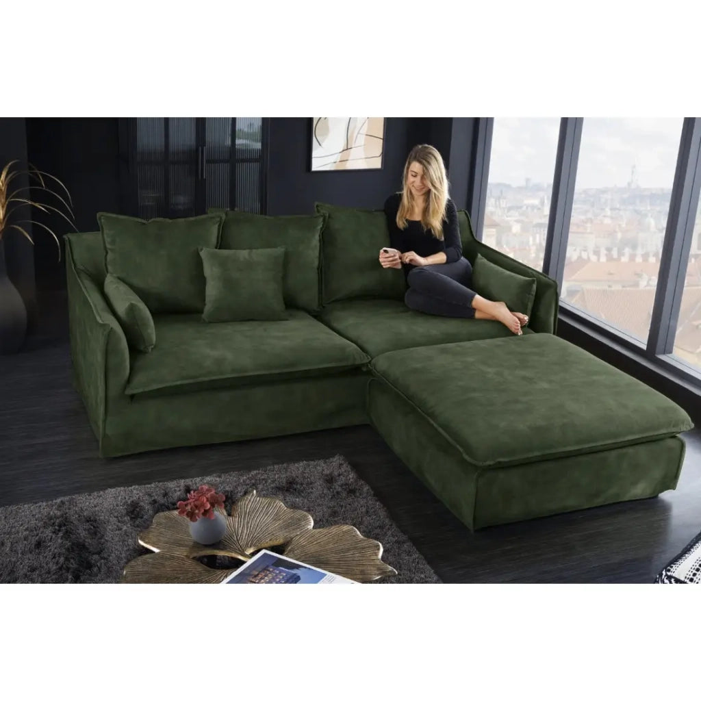 Divano ad angolo KALIA – Verde scuro – 4 posti – Angolo reversibile – in velluto – contemporaneo
