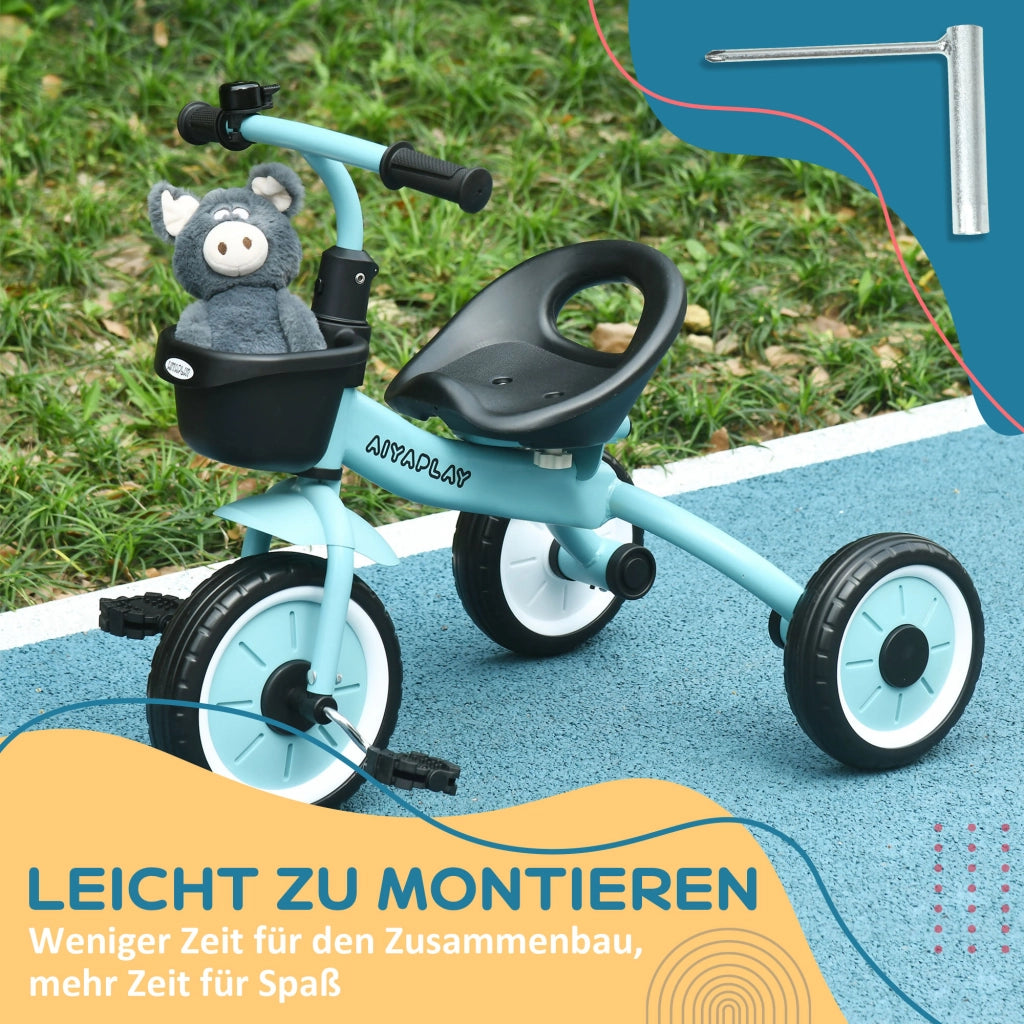 Triciclo Bambini 2-5 Anni ¨C Minimal ¨C Sede Regolabile, Campanello, Cestino, Metallo, Blu